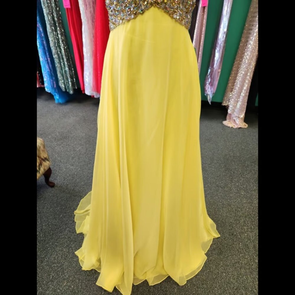 Mori Lee 95098 Size 6 Yellow Chiffon Strapless Prom Dress Evening Formal - Picture 3 of 8